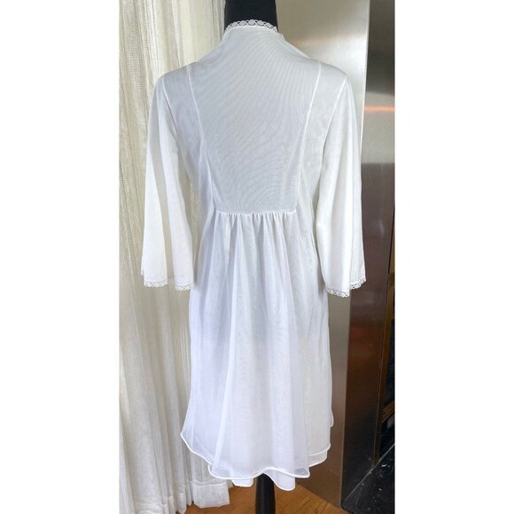 Vintage 80s robe, white and pink delicate night gown, FrenchMaid - Picture 5 of 9